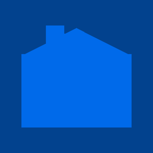 The S.o.S. Logo, a simple blue house that splits into six parts.